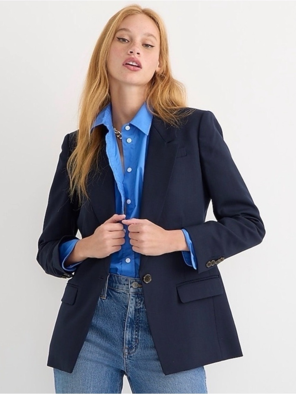 J. Crew Willa Navy Single-Button Blazer with Structured Shoulders